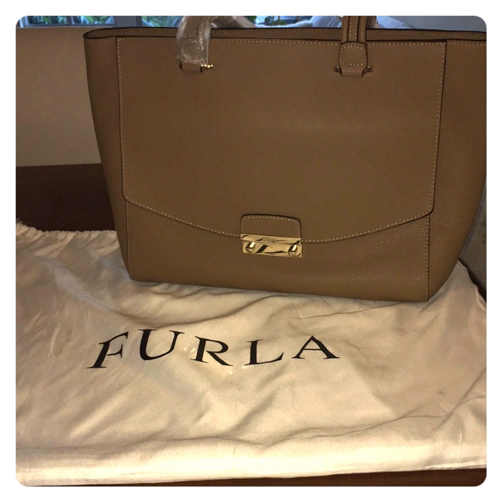 Never used Furla tan/beige tote bag